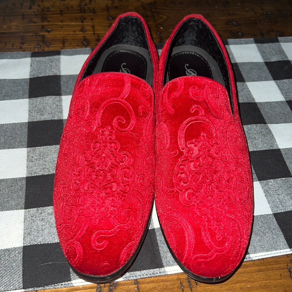 Mens Amali red velvet dress shoes